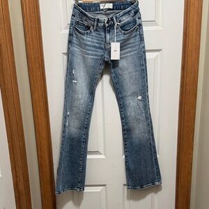 BKE Light Blue Flare Jeans with Distressed Details